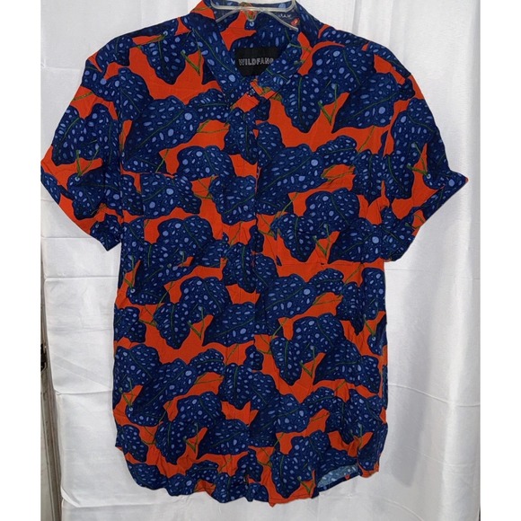 Wildfang Womens Top Size Large Blue Red Empower Button Up Blouse New - Picture 2 of 12